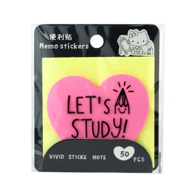 wholesales self-adhesive Sticky Note Memo Pad School Supply fluorescence heart shape memo