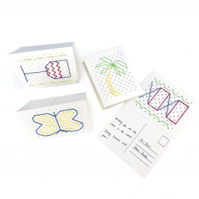 children DIY kids hand-made craft paper crossing stitch Needlepoint  Embroidery card set